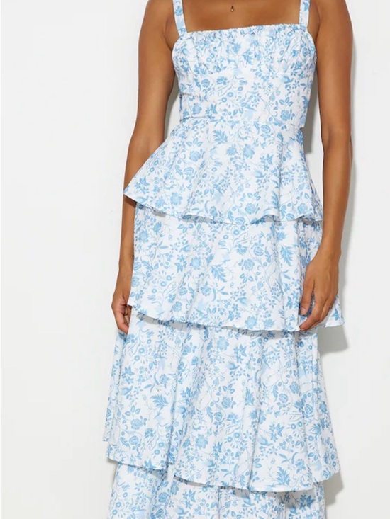 Hello Molly Dresses & Skirts - Hello Molly NWT Full of Fun Maxi Dress Light Blue Floral Tiered Ruffle Tie Back